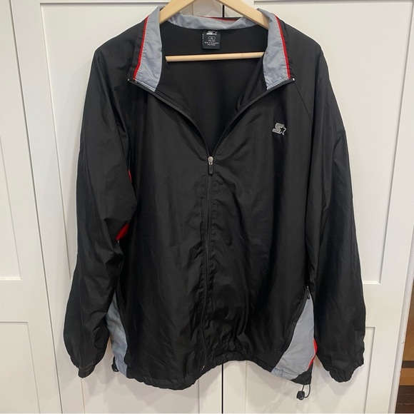 Vintage Starter Windbreaker Jacket Black Gray Red Men’s Full Zip Vented - Picture 1 of 10